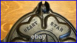 Original Antique Griswold Heart Star No. 18 Cast Iron Waffle Iron With Low Base