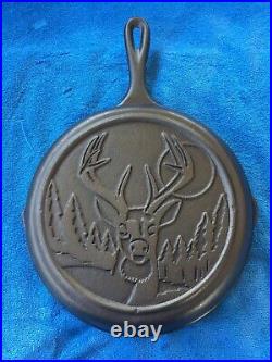 Original Lodge Wildlife Series Cast Iron Number 8 Skillet, Buck Heat Ring, HTF