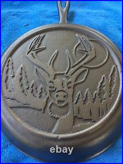 Original Lodge Wildlife Series Cast Iron Number 8 Skillet, Buck Heat Ring, HTF