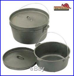 Outback 16 Quart Cast Iron Dutch Camp Oven Heavy Duty Pot Pan Camping Cookware