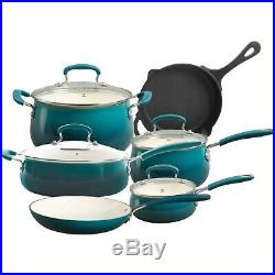 Pioneer Woman Classic Belly Cookware Ceramic Non Stick Teal Cast Iron Skillet