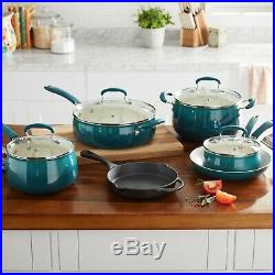 Pioneer Woman Classic Belly Cookware Ceramic Non Stick Teal Cast Iron Skillet