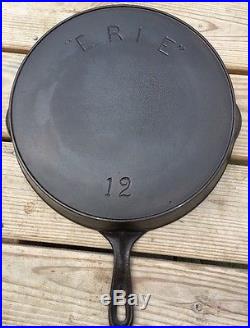 Pre-Griswold Cast Iron ERIE 12 Skillet First Series Heat Ring Sits Flat Erie