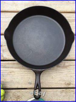 Pre-Griswold Cast Iron ERIE 12 Skillet First Series Heat Ring Sits Flat Erie