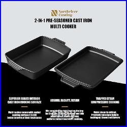 Pre-Seasoned 6QT Cast Iron Dutch Oven with Skillet Lid and Baking Pan Set