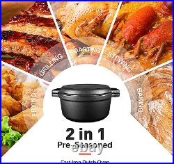 Pre-Seasoned Cast Iron 2-In-1 Heavy-Duty 5.5Qt Dutch Oven with Skillet Lid Set