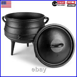 Pre-Seasoned Cast Iron Cauldron African Potjie Pot with Lid 3 Legs for Even