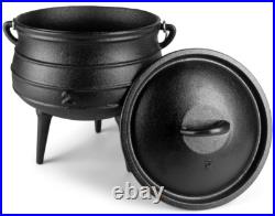 Pre-Seasoned Cast Iron Cauldron African Potjie Pot with Lid 3 Legs for Even