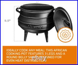 Pre-Seasoned Cast Iron Cauldron African Potjie Pot with Lid 3 Legs for Even