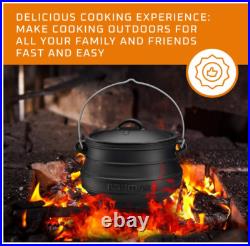 Pre-Seasoned Cast Iron Cauldron African Potjie Pot with Lid 3 Legs for Even