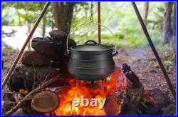 Pre-Seasoned Cast Iron Cauldron African Potjie Pot with Lid 3 Legs for Even