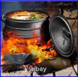 Pre-Seasoned Cast Iron Cauldron African Potjie Pot with Lid 3 Legs for Even