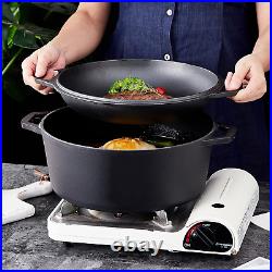 Pre-Seasoned Cast Iron Double Dutch Oven with Skillet Lid 7 Quart All-In-One C