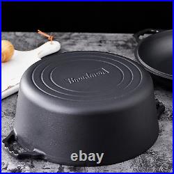 Pre-Seasoned Cast Iron Double Dutch Oven with Skillet Lid 7 Quart All-In-One C