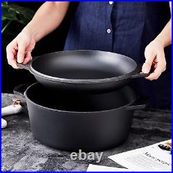 Pre-Seasoned Cast Iron Double Dutch Oven with Skillet Lid 7 Quart All-In-One C