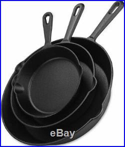 Pre-Seasoned Cast Iron Skillet 3 Pack Set Stove Oven Fry Pans Pots Cookware Pan