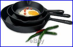 Pre-Seasoned Cast Iron Skillet 3 Pack Set Stove Oven Fry Pans Pots Cookware Pan