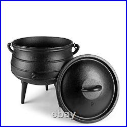 Pre-Seasoned Cauldron Cast Iron 6 Quarts African Potjie Pot with Lid 3 Leg