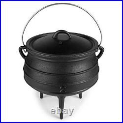 Pre-Seasoned Cauldron Cast Iron 6 Quarts African Potjie Pot with Lid 3 Leg