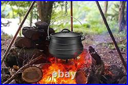 Pre-Seasoned Cauldron Cast Iron 6 Quarts African Potjie Pot with Lid 3 Leg