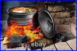 Pre-Seasoned Cauldron Cast Iron 6 Quarts African Potjie Pot with Lid 3 Leg