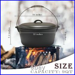 Pre-seasoned 9 Quart 12 Inch Cast Iron Dutch Oven with Dome Lid