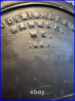 Primitive 1800's Rare WOOD BISHOP & CO. Cast Iron Skillet #8 Thin Wall Gate Mark