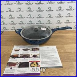 Princess House Mi Cocina 11 Inch Blue Enameled Cast Iron Skillet with Glass Lid