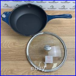 Princess House Mi Cocina 11 Inch Blue Enameled Cast Iron Skillet with Glass Lid