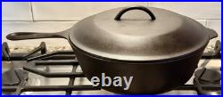 Pristine Lodge Cast Iron Chicken Fryer #8 + Lid, 3 Notch Ring, 10.25, 1945-55