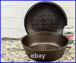Pristine Lodge Cast Iron Chicken Fryer #8 + Lid, 3 Notch Ring, 10.25, 1945-55