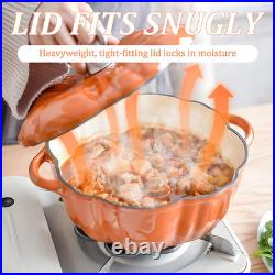 Pumpkin Cast Iron Dutch Oven, 4Qt Pumpkin-Shaped Cocotte, Enamel Cast Iron Cooki