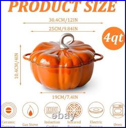 Pumpkin Cast Iron Dutch Oven, 4qt Pumpkin-Shaped Cocotte, Enamel Cast Iron Cooki