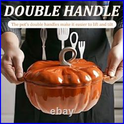 Pumpkin Cast Iron Dutch Oven, 4qt Pumpkin-Shaped Cocotte, Enamel Cast Iron Cooki