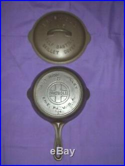 RARE #5 GRISWOLD CAST IRON BLOCK HR SKILLET with SCARCE LOW DOME RAISED LETTER LID
