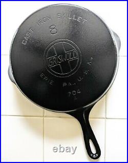 RARE #8 GRISWOLD LATE MODEL SLANT FLAT-BOTTOM SKILLET withERIE GHOST MARK PN 704A