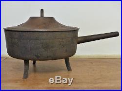 RARE Antique 18th C 19th C Cast Iron FIREPLACE Hearth SKILLET Lidded POT #1