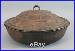 RARE! Antique 19thC Cast Iron Cookware Cook Pot with 20-Star Cover