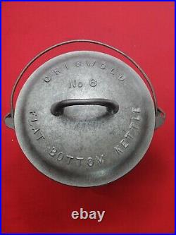 RARE GRISWOLD #6 CAST IRON FLAT BOTTOM KETTLE with FULLY MARKED RAISED LETTER LID