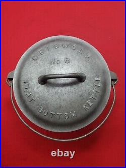 RARE GRISWOLD #6 CAST IRON FLAT BOTTOM KETTLE with FULLY MARKED RAISED LETTER LID
