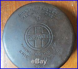 RARE GRISWOLD DINNER SKILLET ALL IN ONE 1008 CAST IRON PAN Erie PA