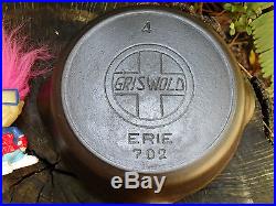 RARE Griswold Erie 4 Slant Logo withHeat Ring 702 Cast Iron Skillet ca. 1907-1912