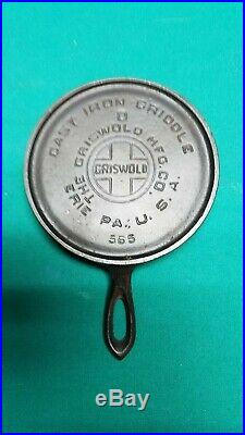 RARE! Griswold cast iron No. 0 Toy Handle Griddle Number 565. Very Hard to find