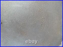 RARE HTF Wagner Arch 14 Cast Iron Flat Griddle Skillet With Bail 14 Flat On Glass