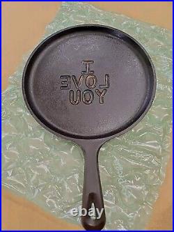 RARE LODGE 10.5 inch Round Cast Iron Griddle RECESSED- I LOVE YOU 90G