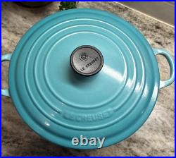 RARE Le Creuset Caribbean Teal Cast Iron Dutch Oven #26, 5.5 Qt. R121 VTG