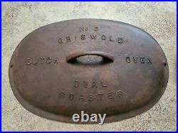 RARE Vintage GRISWOLD No. 5 Cast Iron Oval Roaster Dutch Oven w Trivet & Lid