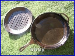 RARE Vintage Lodge #12 SK D Cast Iron Skillet 13.5 With #12 Lid SEASONED