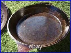 RARE Vintage Lodge #12 SK D Cast Iron Skillet 13.5 With #12 Lid SEASONED