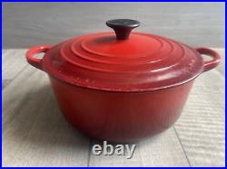 RED Le Creuset Sauce pan with lid 20 2 3/4 qt Made from France Cast Iron Used